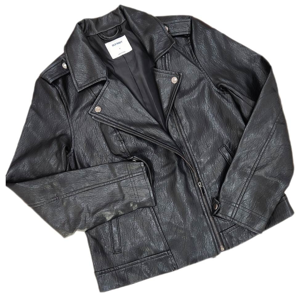 🆕️Old Navy Crop Faux leather black Jacket Womens Small